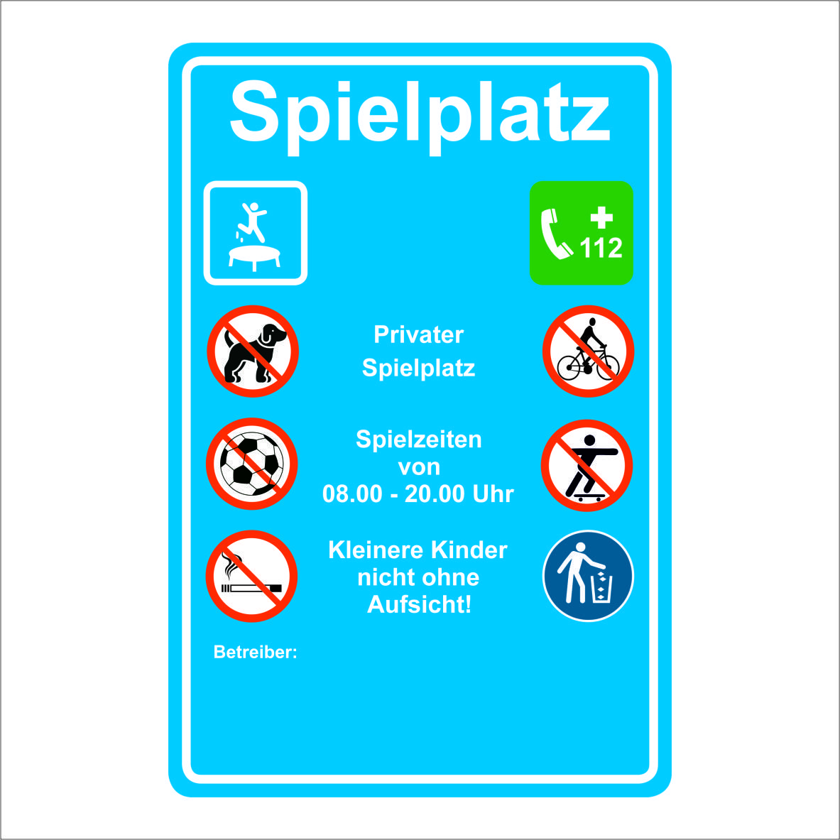 Spielplatzschild 60 x 40 cm, Alu / Aluverbund