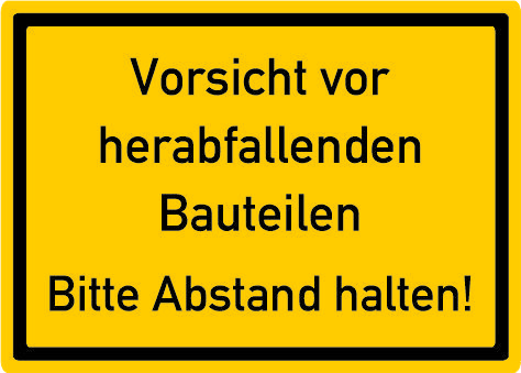 Baustellenschild Vorsicht! herabfallende Bauteile 42 x 30 cm, Alu / Aluverbund